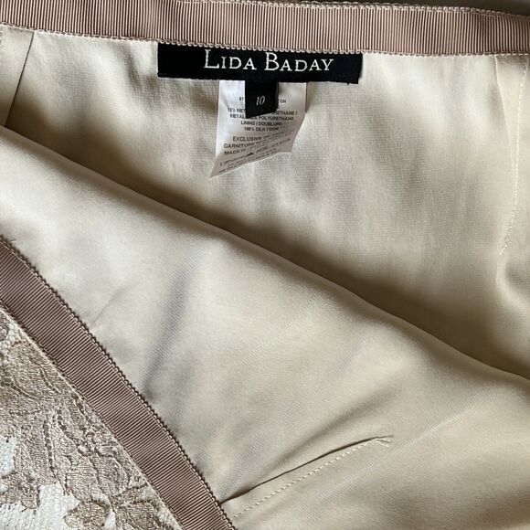 Lisa Baday Skirt 10 Metallic Peach Floral Lace Over Cream Silk A Line Zip Canada - Picture 6 of 13